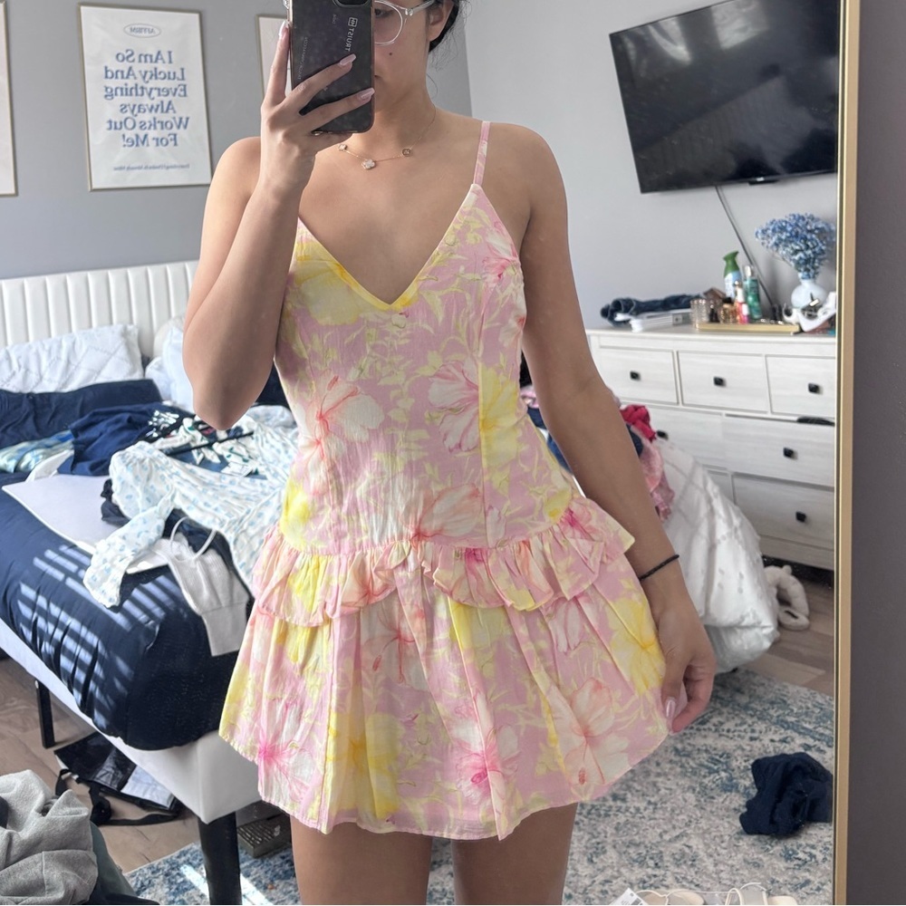 LoveShackFancy Fabienne Floral Cotton-Silk Ruffle Mini Dress - Picture 2 of 3